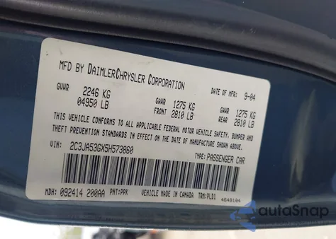 2005 Chrysler 300 Touring z USA, uszkodzony, nr VIN 2C3JA53GX5H573860